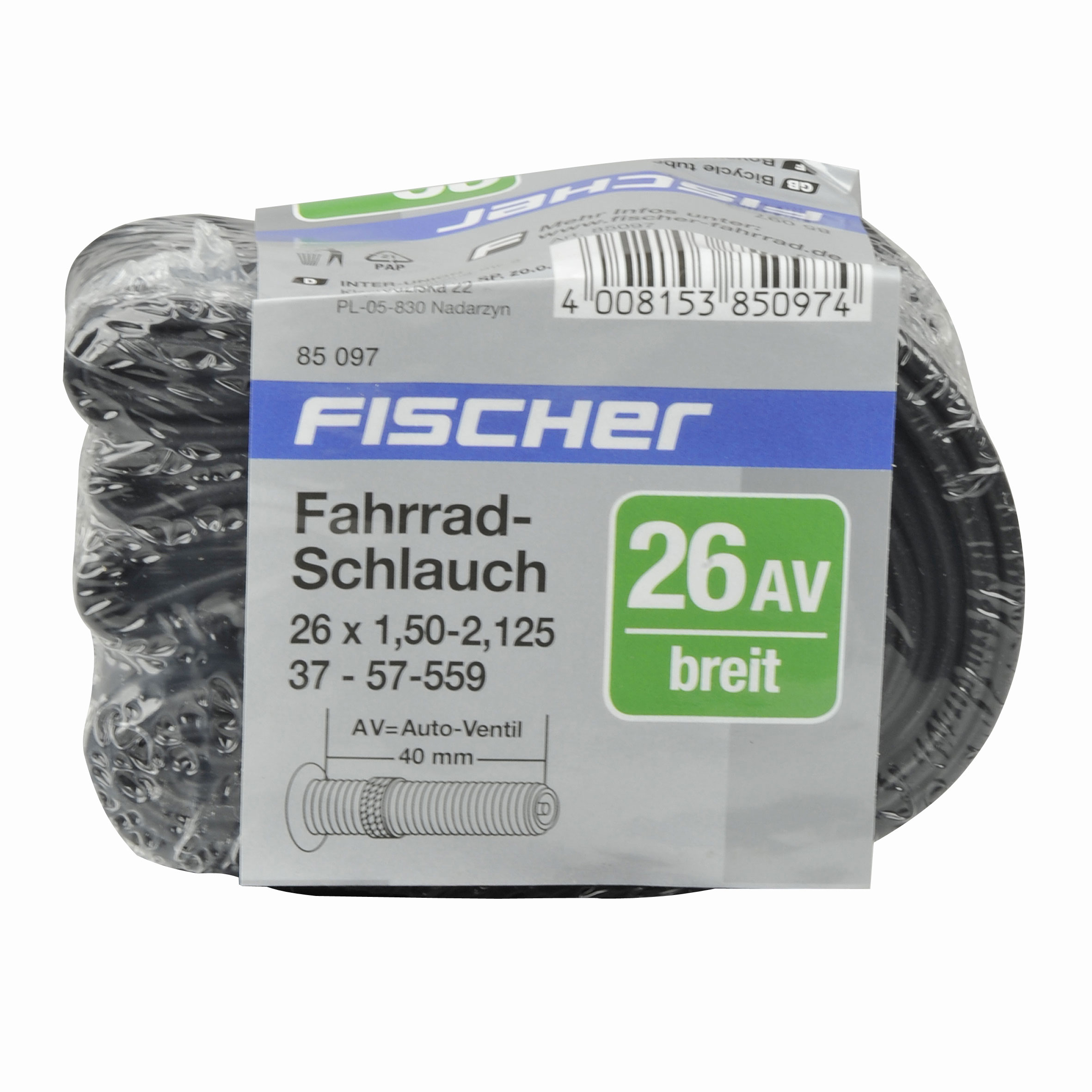 Fischer Fahrrad Schlauch geschrumpft Auto Ventil 26x1,5-2,125"