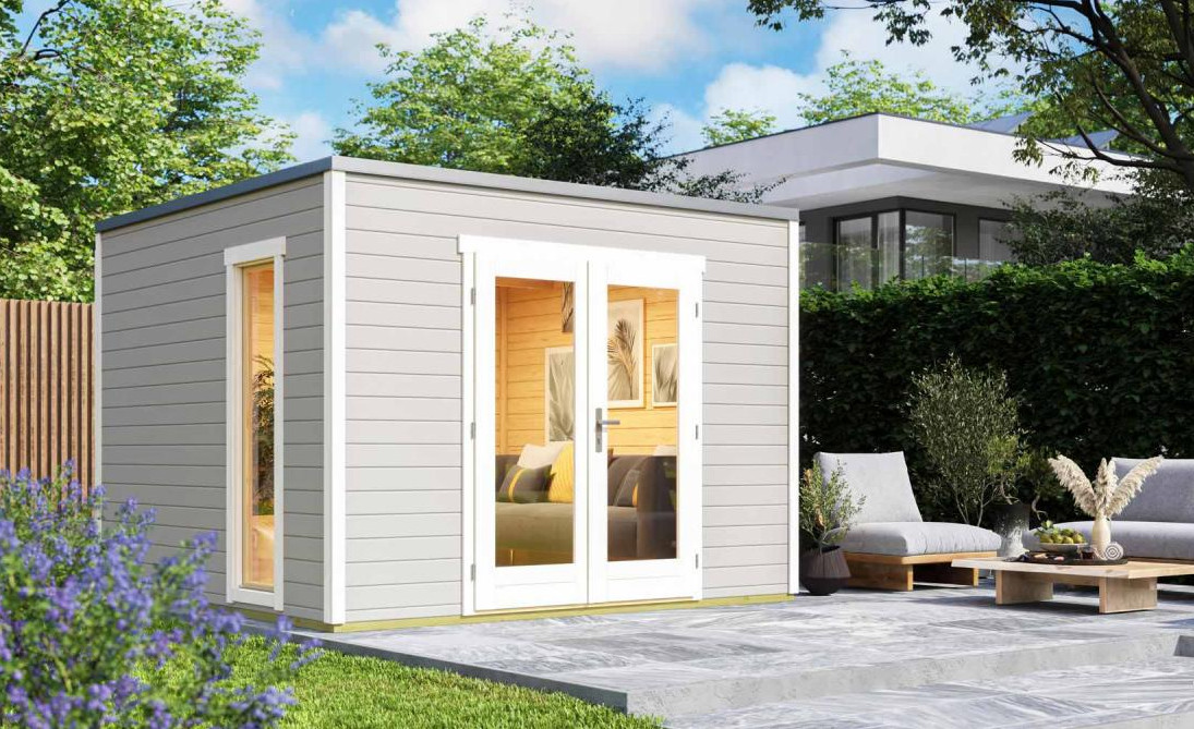 Gartenhaus P 285 hellgrau 300 x 250