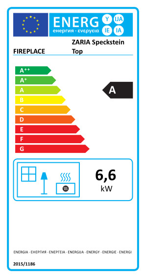 Energielabel Fireplace Kaminofen Zaria Speckstein Top K6780 – 6 kW