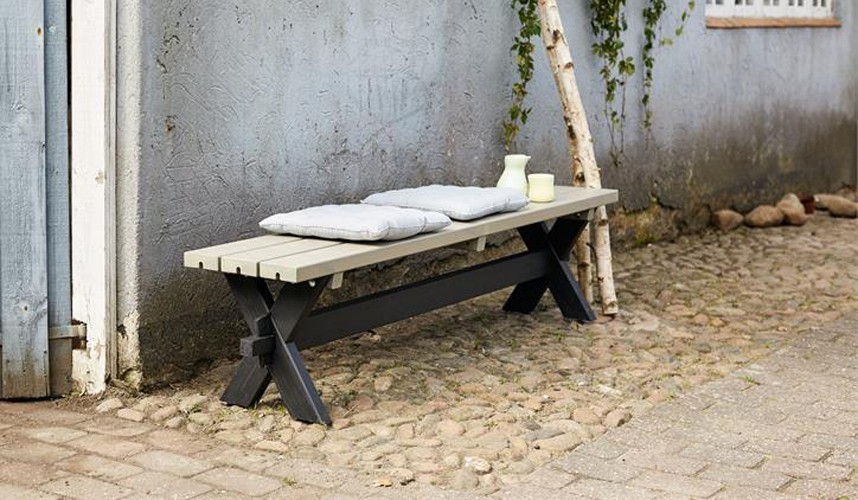 Bank / Plankenbank Nostalgie Plus 177x38x44cm schwarz / grau-braun