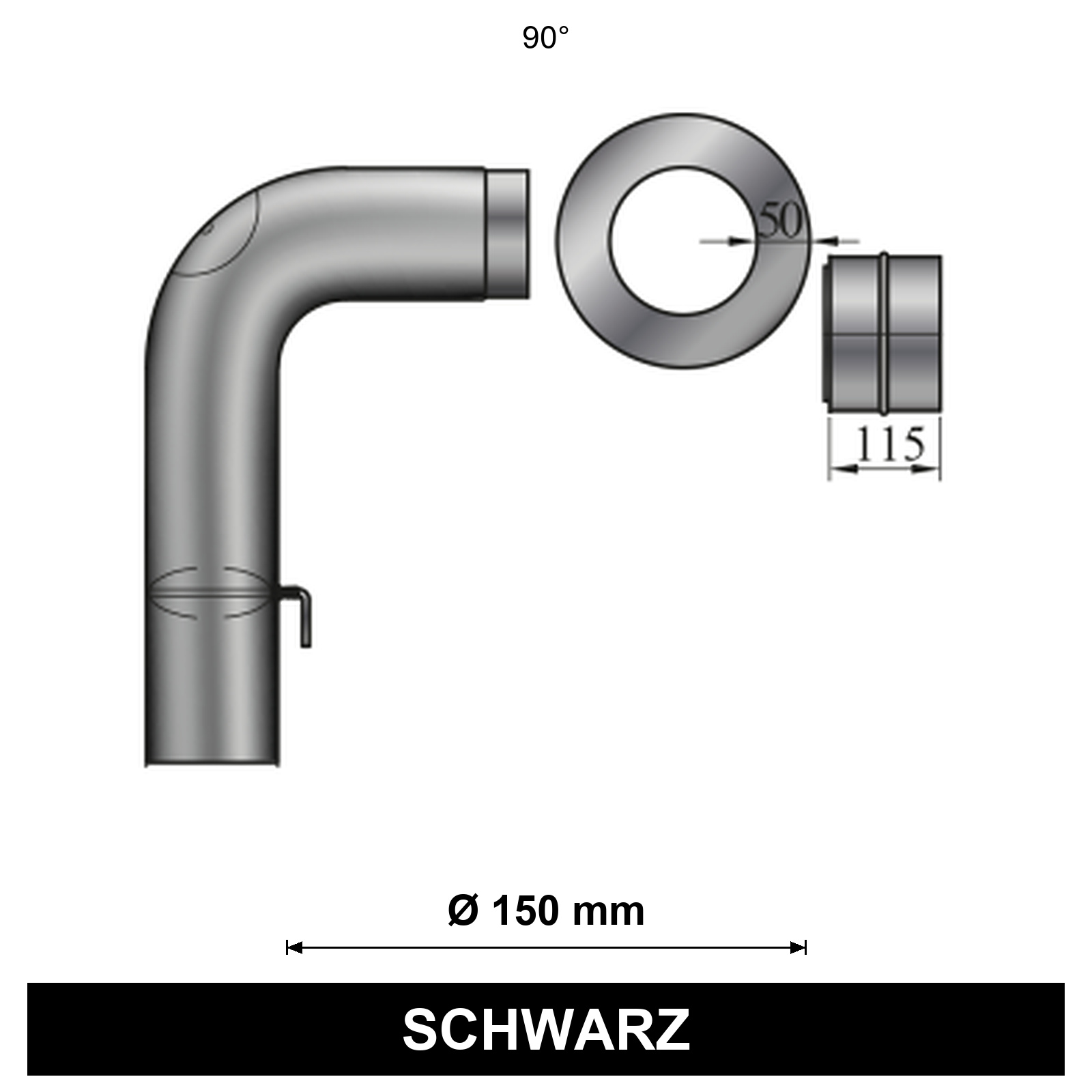 EdiFire Ofenrohr-Set 4, 90° Ø 150 mm, schwarz