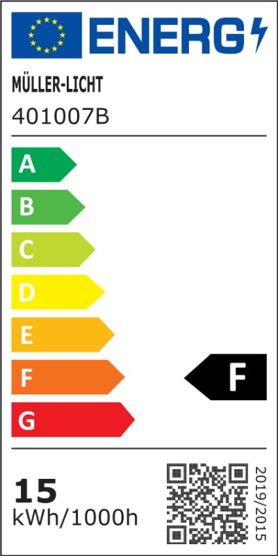 Energielabel Müller-Licht LED Leuchtmittel E27 15W 1520lm warmweiß 2700K