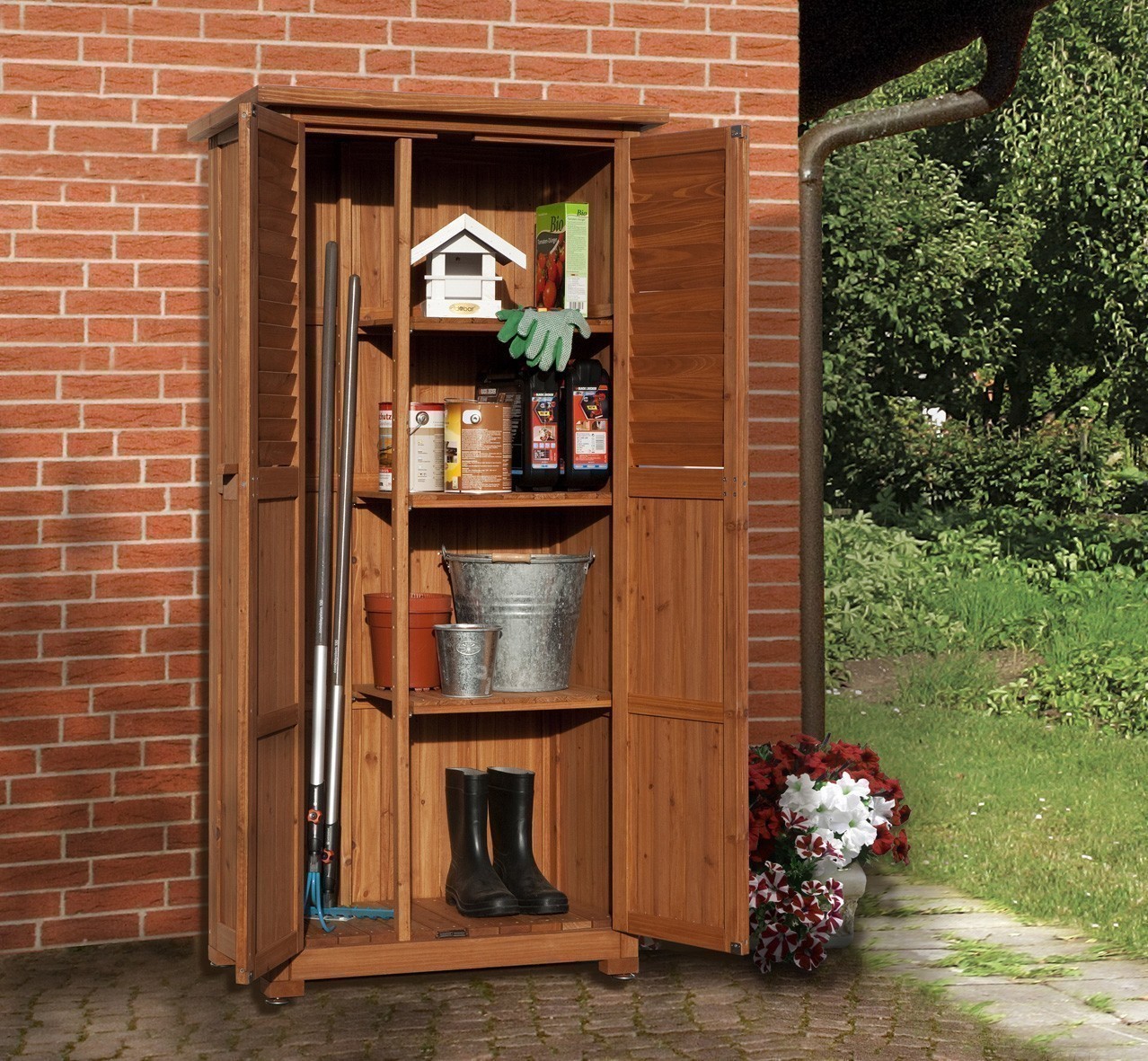 Gartenschrank Holz 15 mm Weka 195 A braun lasiert 88x50x180cm