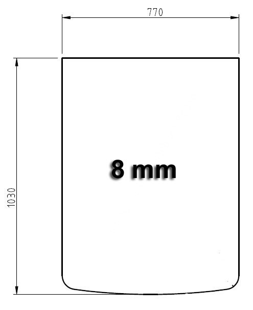 Funkenschutzplatte Bodenplatte Hark aus Glas 770x1030mm Segmentbogen