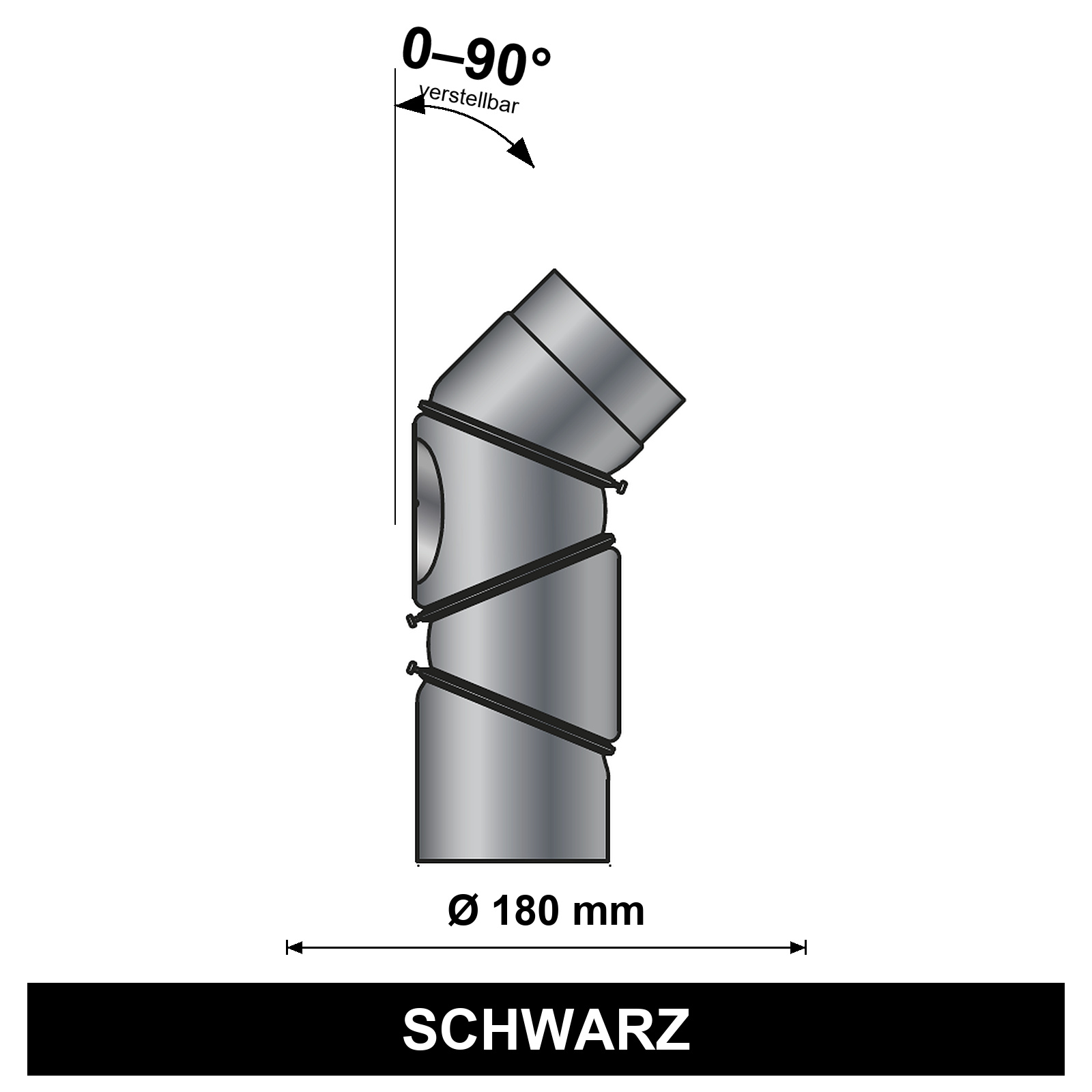 ediFire Bogen 0-90° Ø 180 mm, 4-teilig, mit Reinigungsöffnung, schwarz