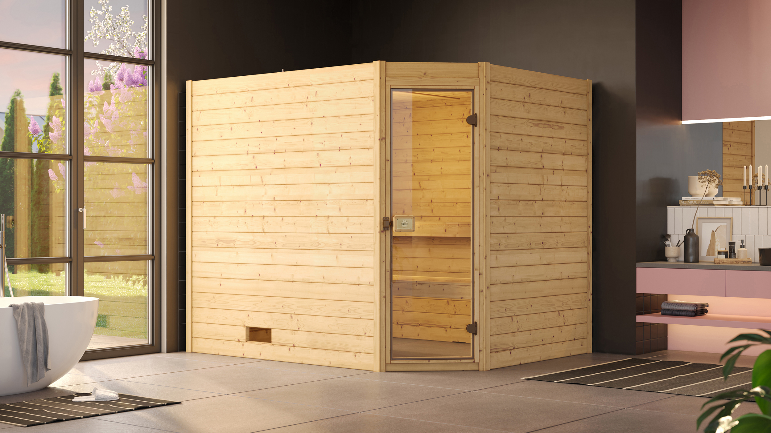 Weka Massivholzsauna  VALIDA Eck 3 Glastür