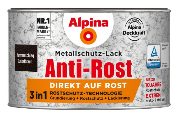 Alpina Metallschutz-Lack Anti-Rost Dunkelbraun Hammerschlag 300 ml