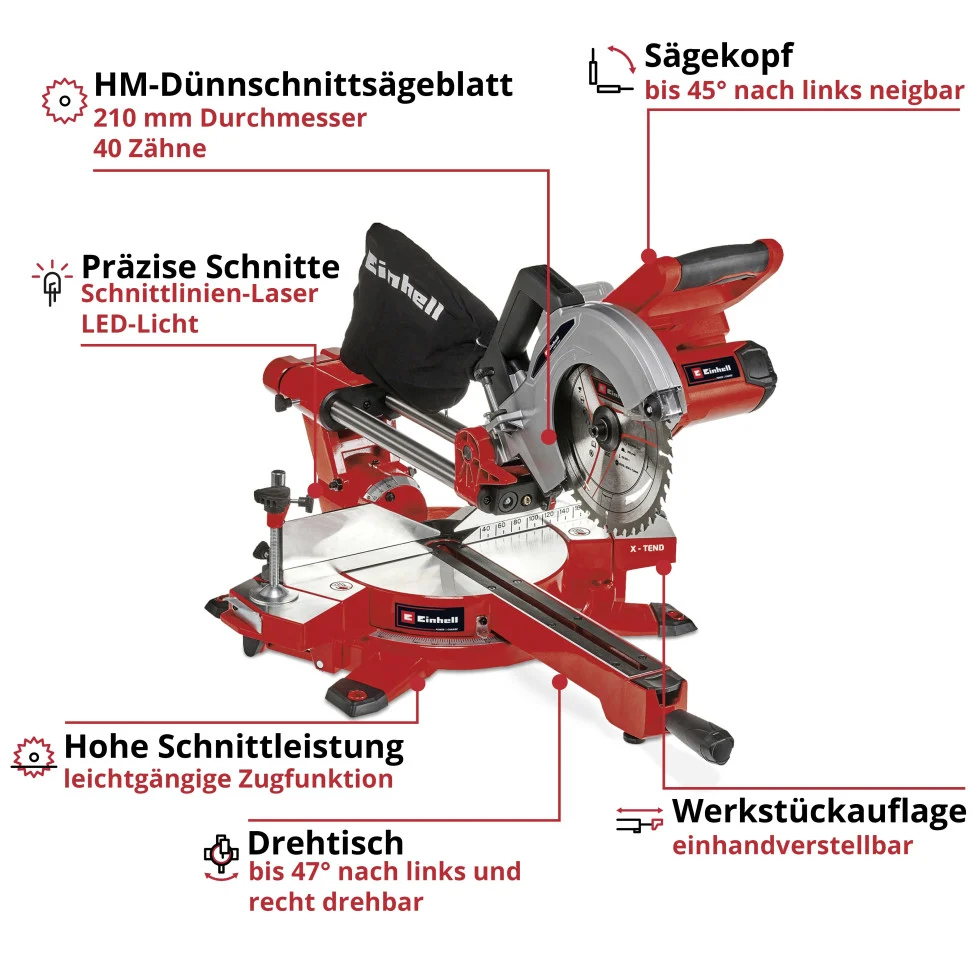 Einhell Expert Akku-Zug-Kapp-Gehrungssäge TE-SM 36/210 Li Solo 36 V