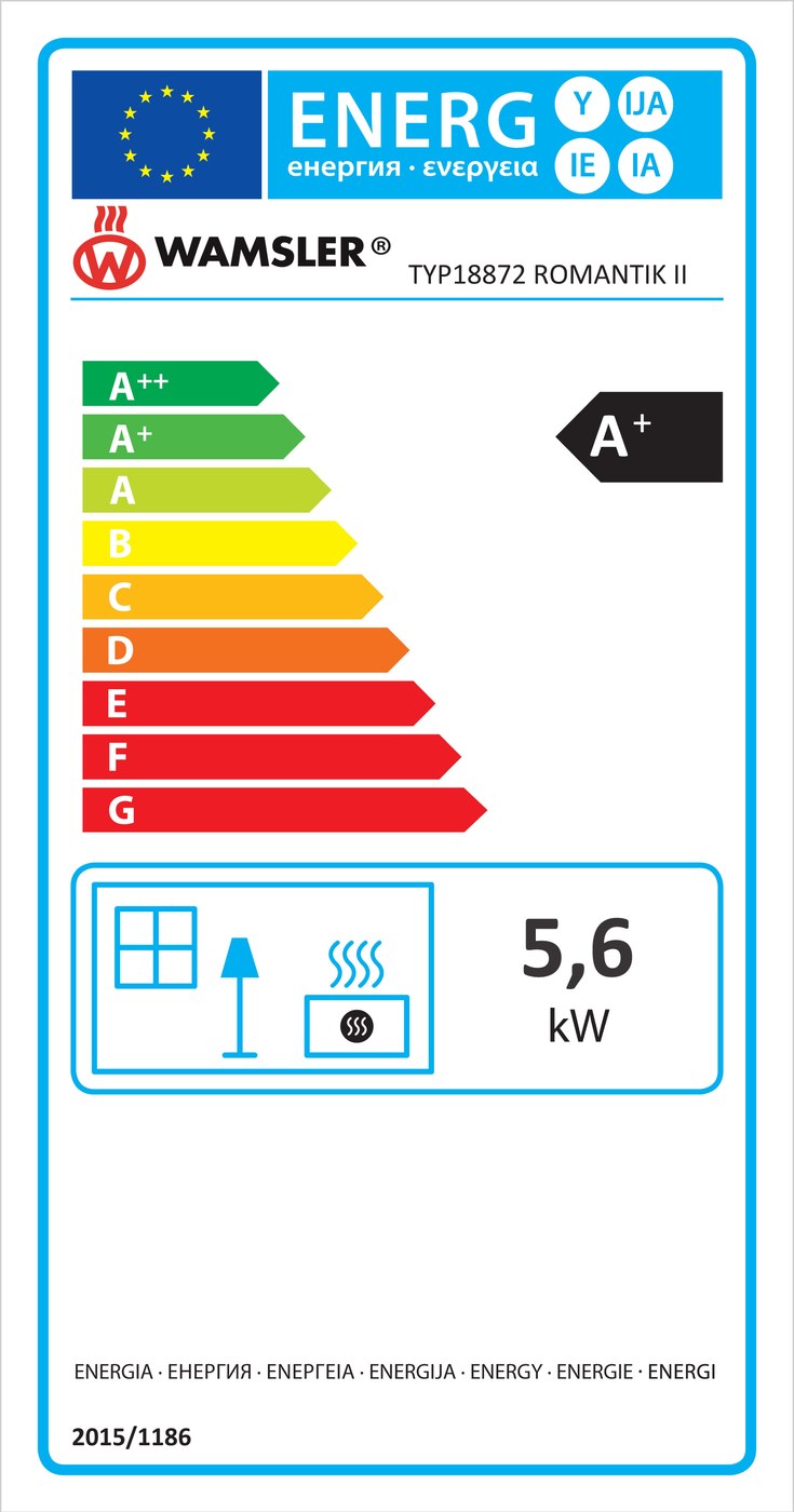 Energielabel Wamsler Kaminofen Romantik II Keramik bordeaux 5,6 kW