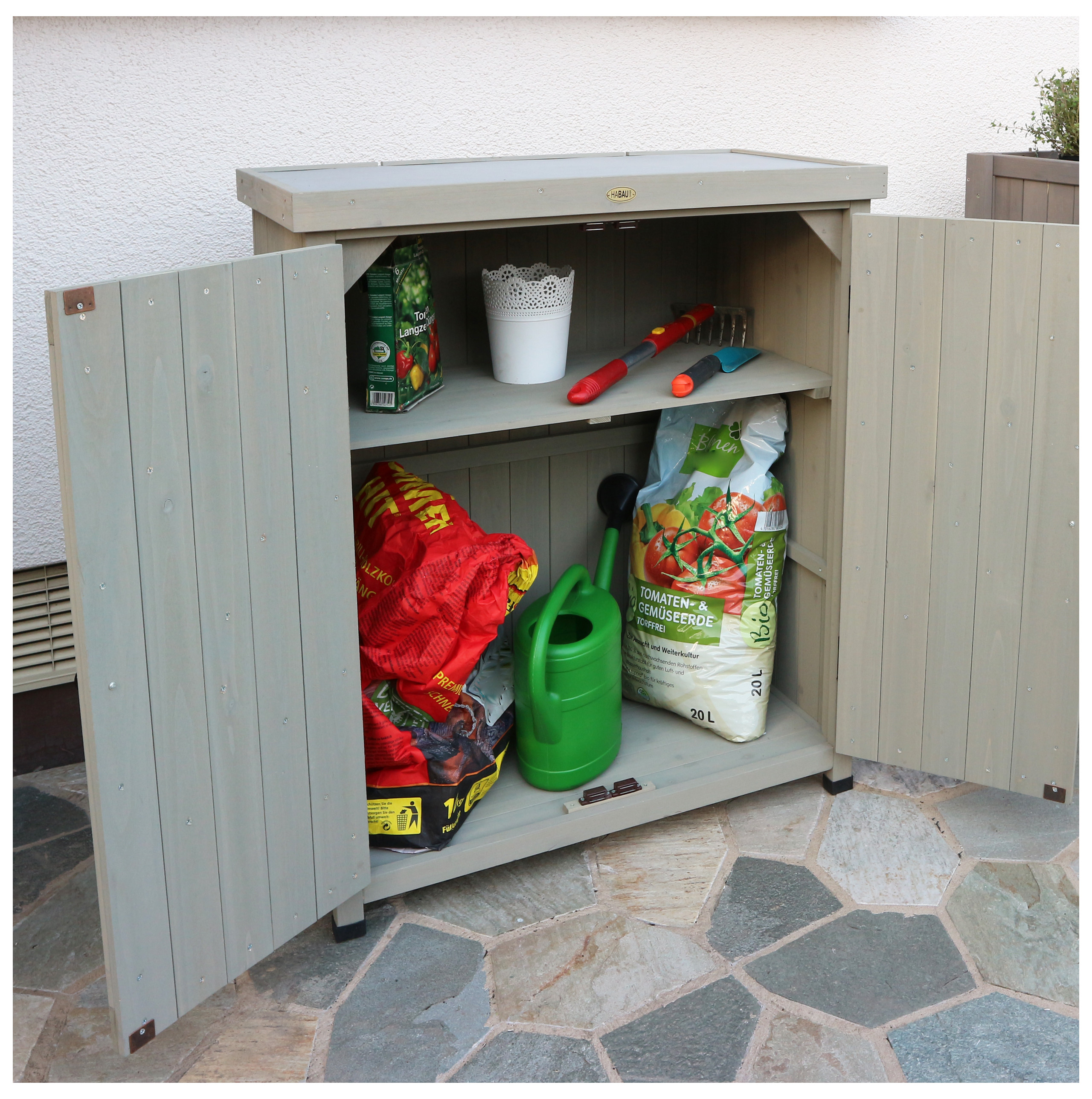 HABAU Gartenschrank Laura mit Arbeitsfläche grau 80x45x92cm