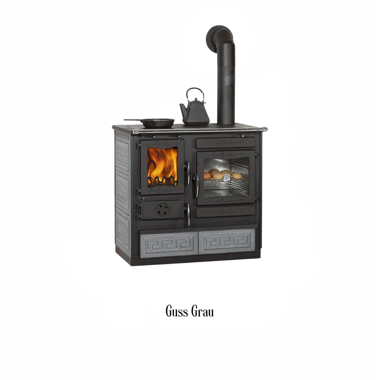 Globe Fire Alhena Holz-Küchenherd Guss grau rechts 6,6 kW