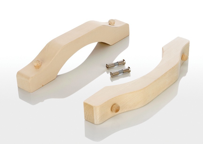 Türgriff Set Holz natur geschwungene Form für Eliga Sauna Glastür