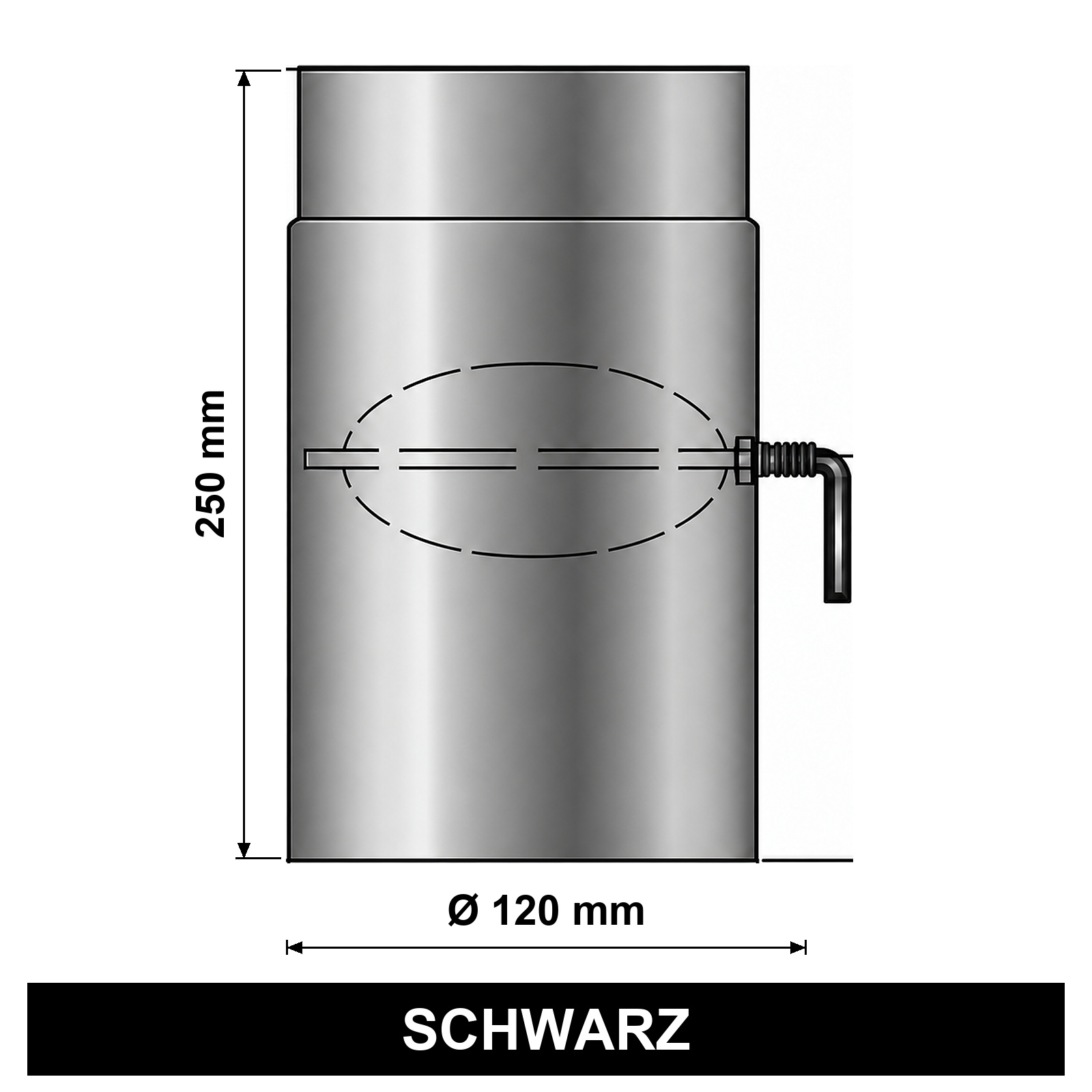 ediFire Ofenrohr mit Drosselklappe Ø 120 mm, 250 mm, schwarz