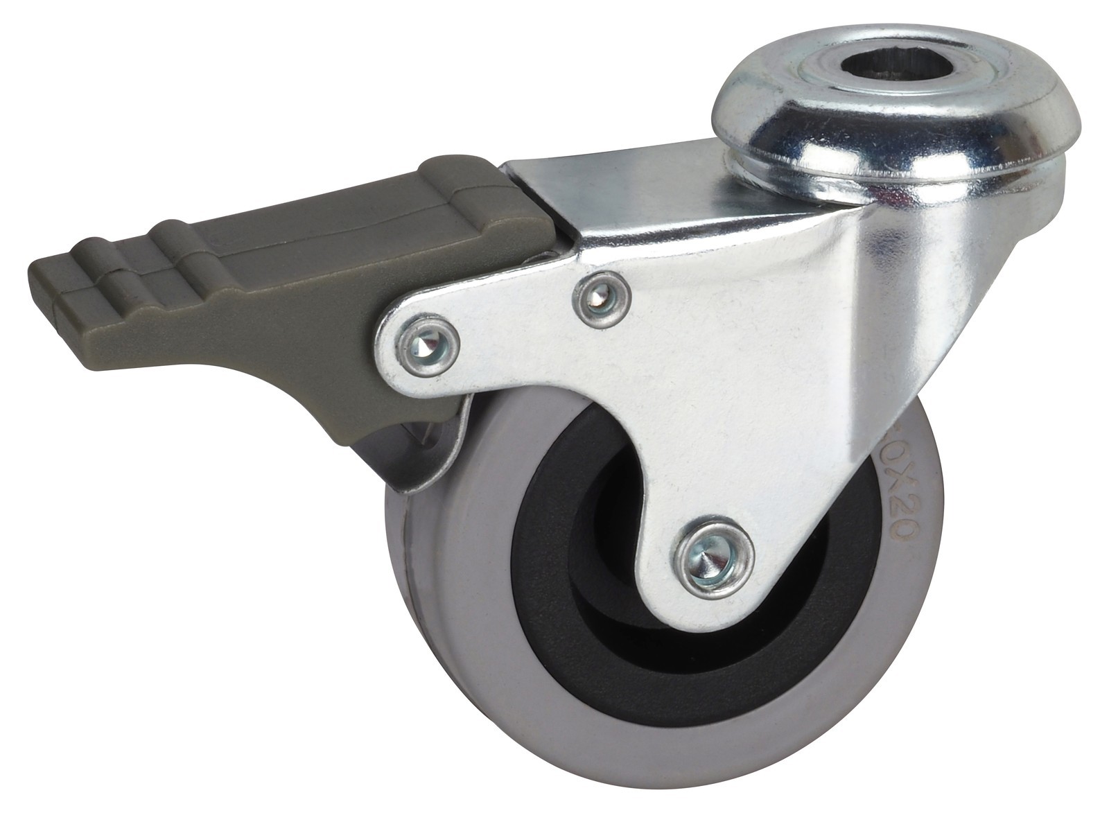 Möbel-Lenkrolle 75 × 24 mm mit Feststeller, Rückenloch 10,2 mm