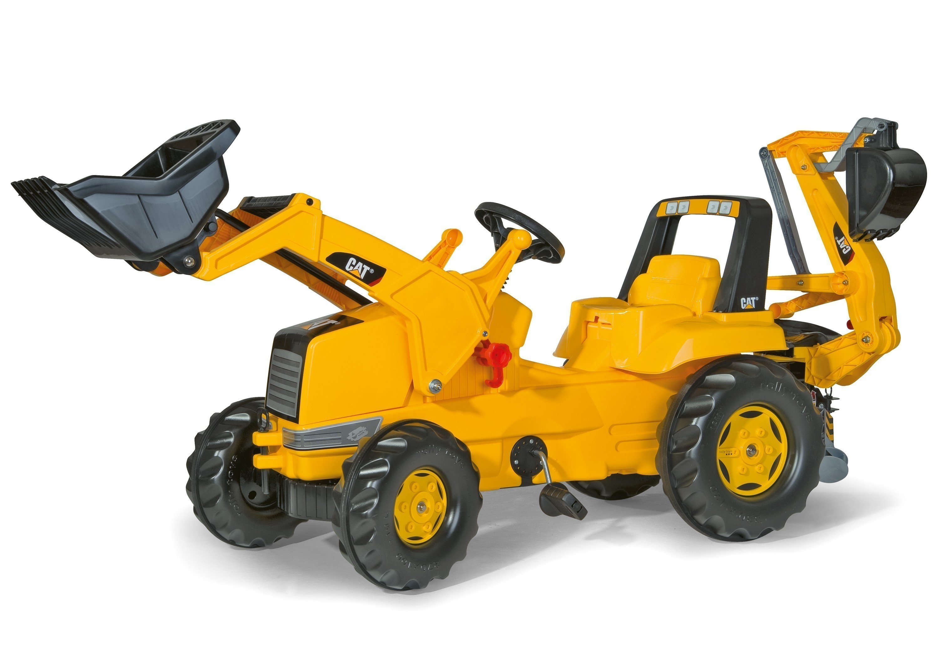 Trettraktor rolly Junior CAT mit Frontlader + Heckbagger - Rolly Toys