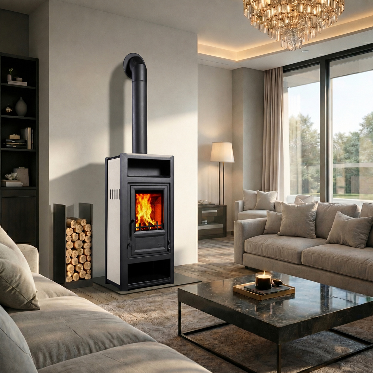 Globe Fire Luna II H Kaminofen Crème-Weiß 7,9 kW