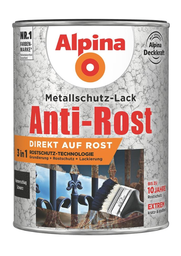 Alpina Metallschutz-Lack Anti-Rost Hammerschlag schwarz 750ml