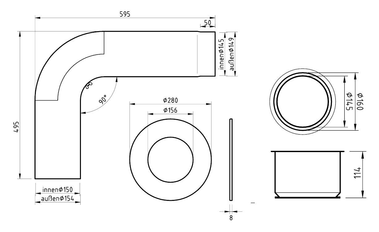 Ofenrohr / Rauchrohr - Set Ø150mm Fullform-Anschlussset graphit