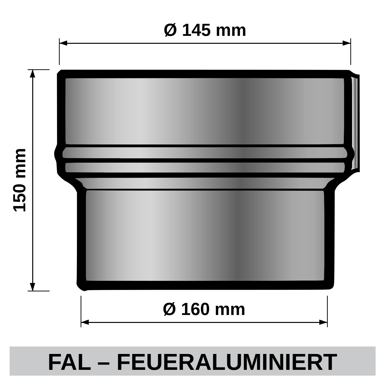 ediFire Ofenrohr-Reduzierung Ø 160 auf 145 mm, feueraluminiert