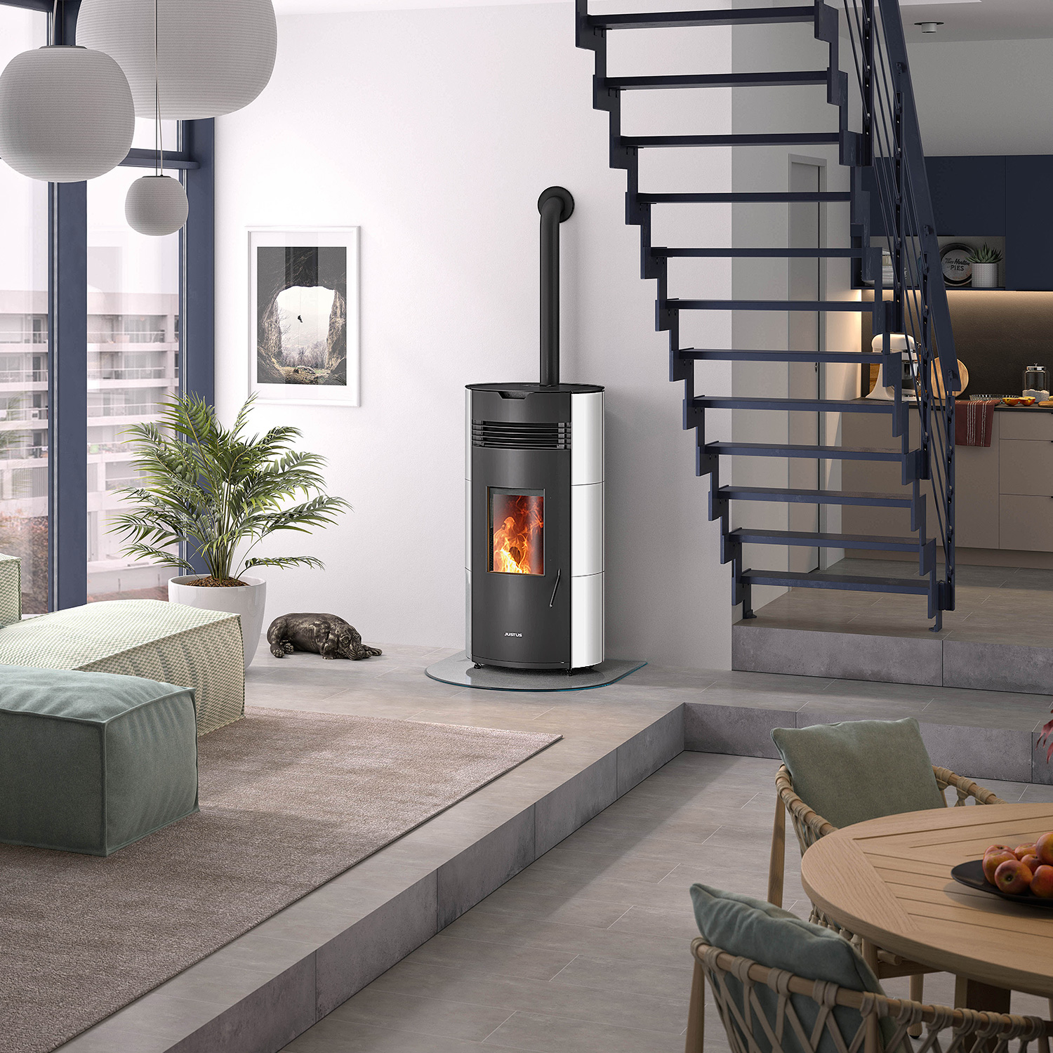JUSTUS Norta Pelletofen 8 kW Seidenweiß/Schwarz mit WiFi