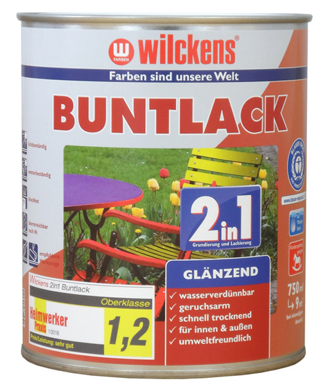 Wilckens® Buntlack 2in1 reinweiß glänzend 750ml