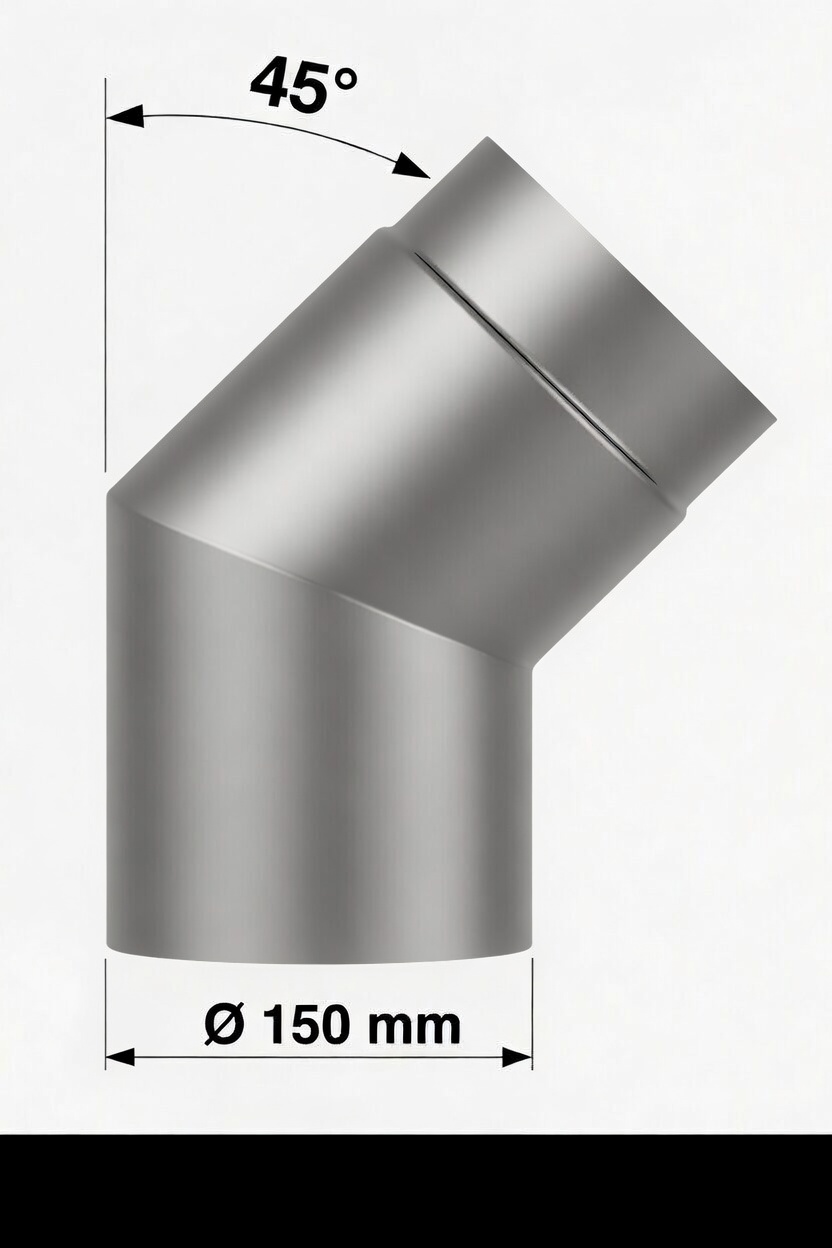 Ofenrohrbogen 45° Ø 150 mm Schwarz – 2 mm Stahl ohne Öffnung