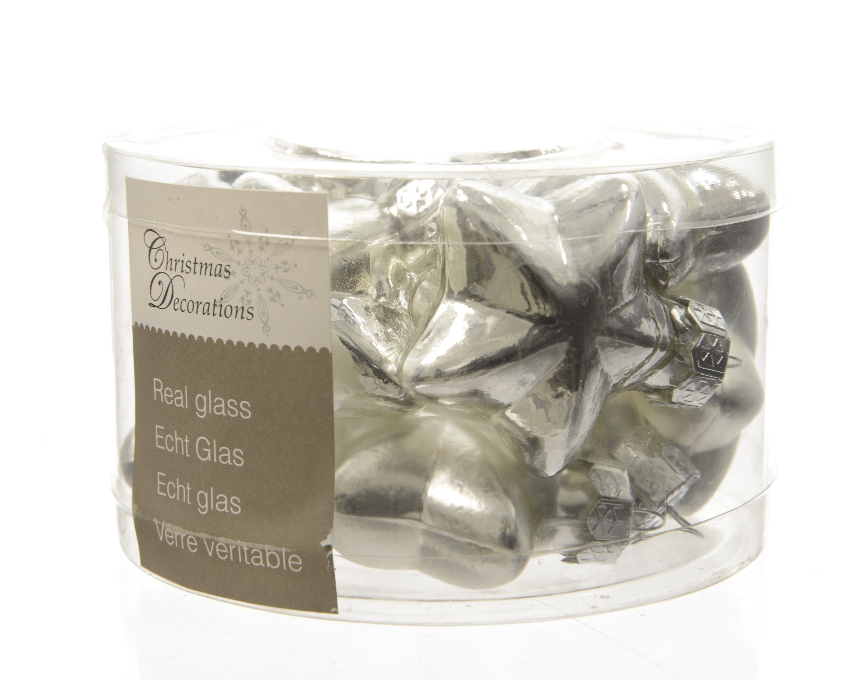 Christbaumschmuck / Weihnachtsstern Glas Sterne silber 40mm 12 Stück