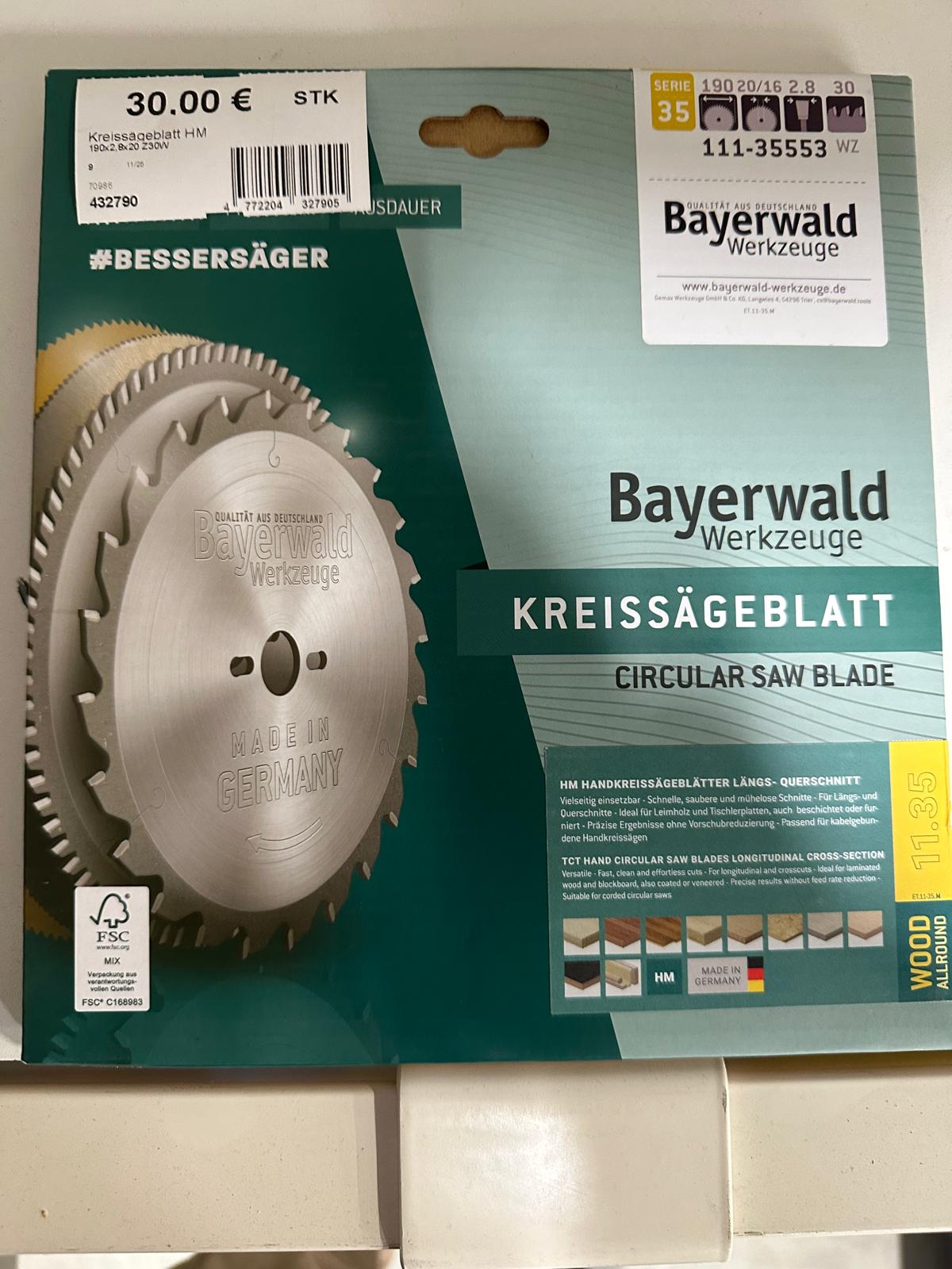 Bayerwald Kreissägeblatt HM 190x2,8x20 Z30W