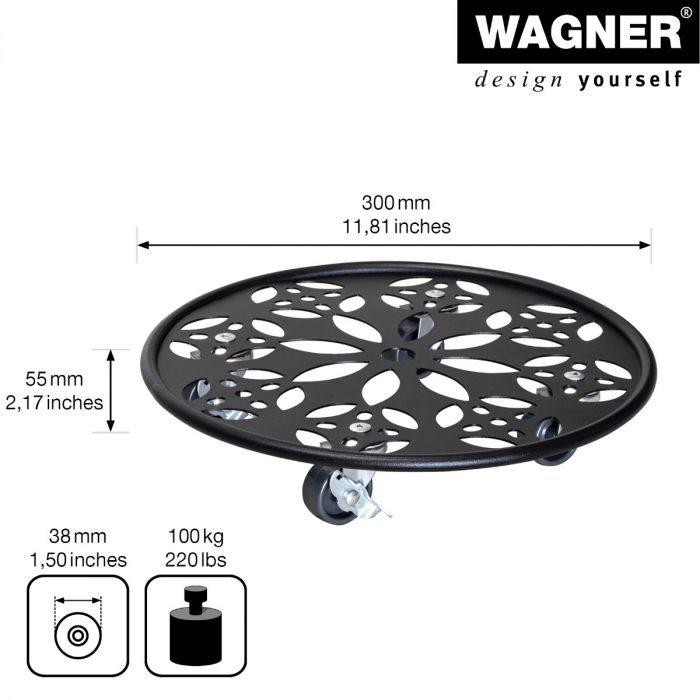 Multiroller Pflanzenroller rund schwarz 300 mm für 100 kg
