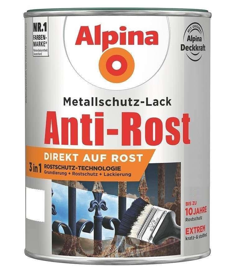 Alpina Metallschutz-Lack Anti-Rost Glänzend 750 ml RAL 9010 Weiß