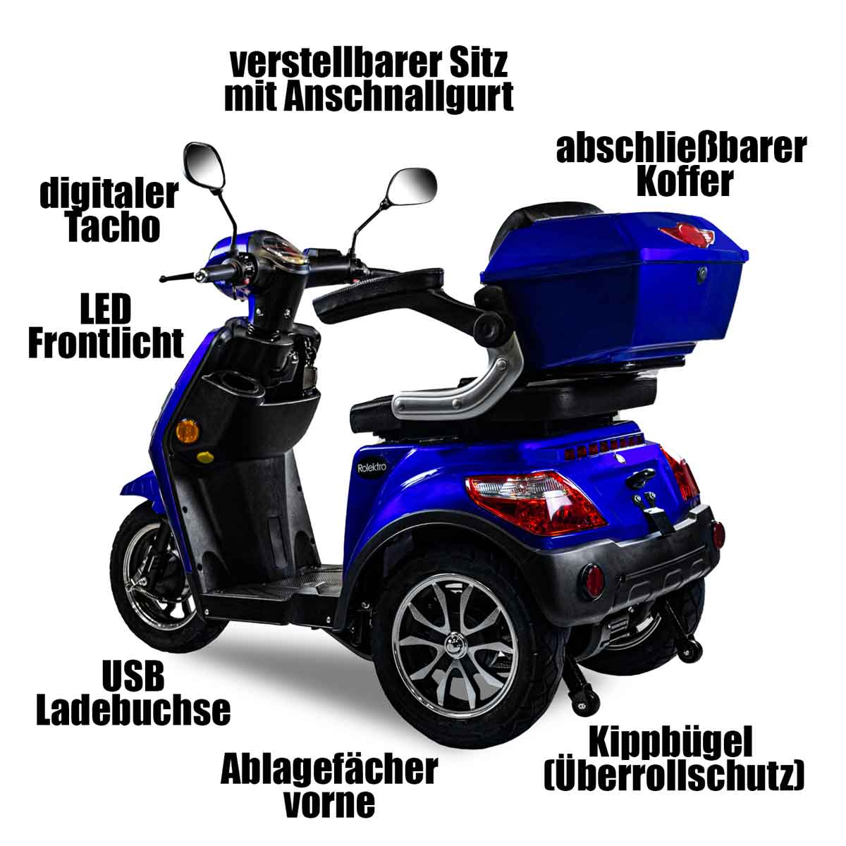 Seniorenmobil, Elektromobil, Elektrodreirad Rolektro 1000/30 blau