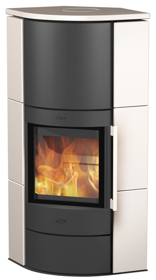 Fireplace Eckkaminofen Adelaide schwarz Keramik weiß 6kW