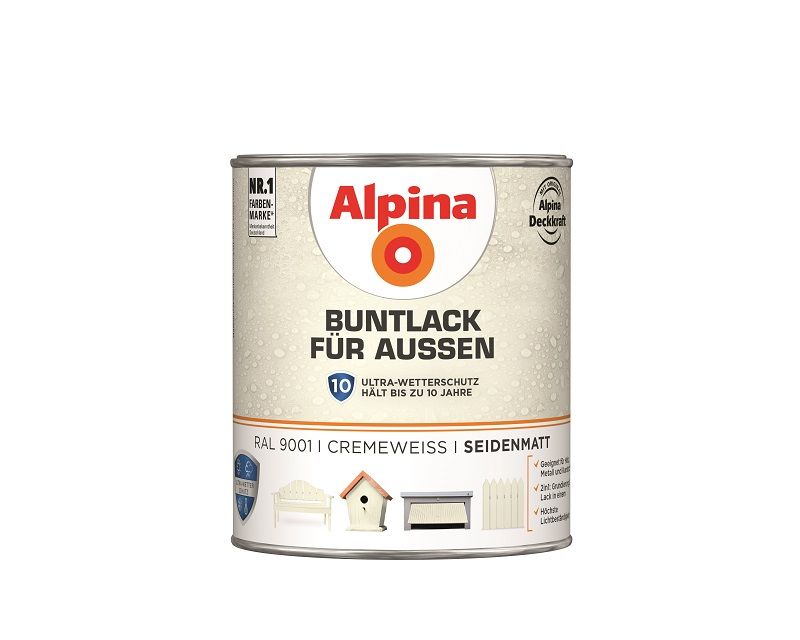 Alpina Buntlack für außen RAL 9001 Cremeweiß 750 ml, seidenmatt
