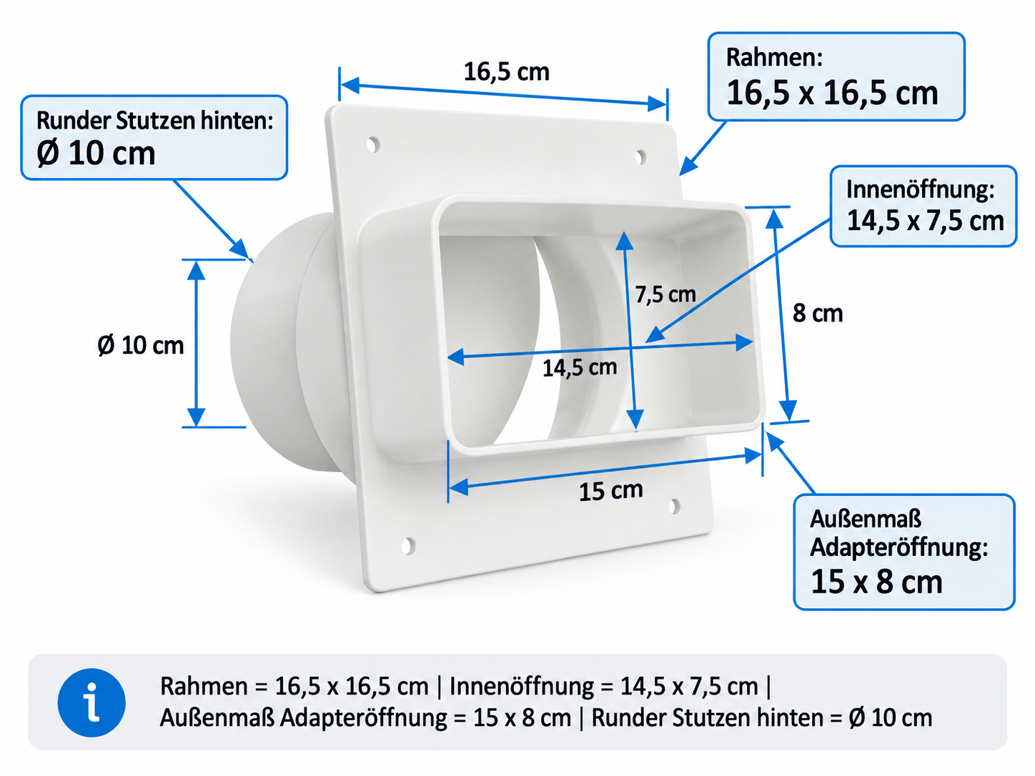 MARLEY Adapter Ø 100 mm auf Flachkanal 125 (150mm) mit Rückstauklappe