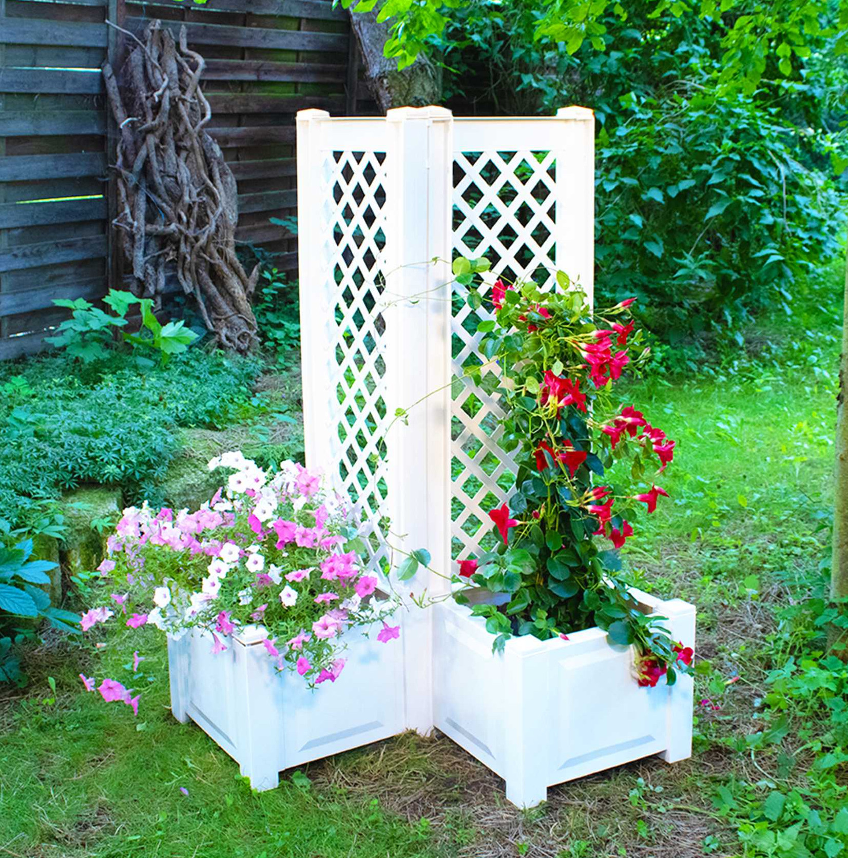 KHW Pflanzkasten mit Spalier 2er Set klein 43 cm weiß