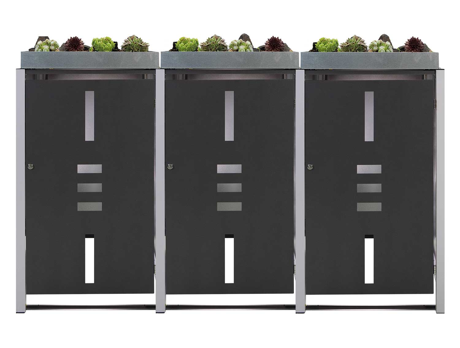 Mülltonnenbox Metall für 3 Mülltonnen mit Pflanzwanne anthrazit