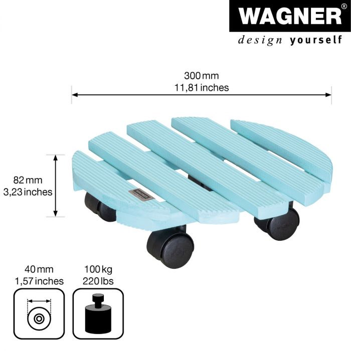 Multiroller Pflanzenroller Holz hellblau rund 300mm für 100 kg