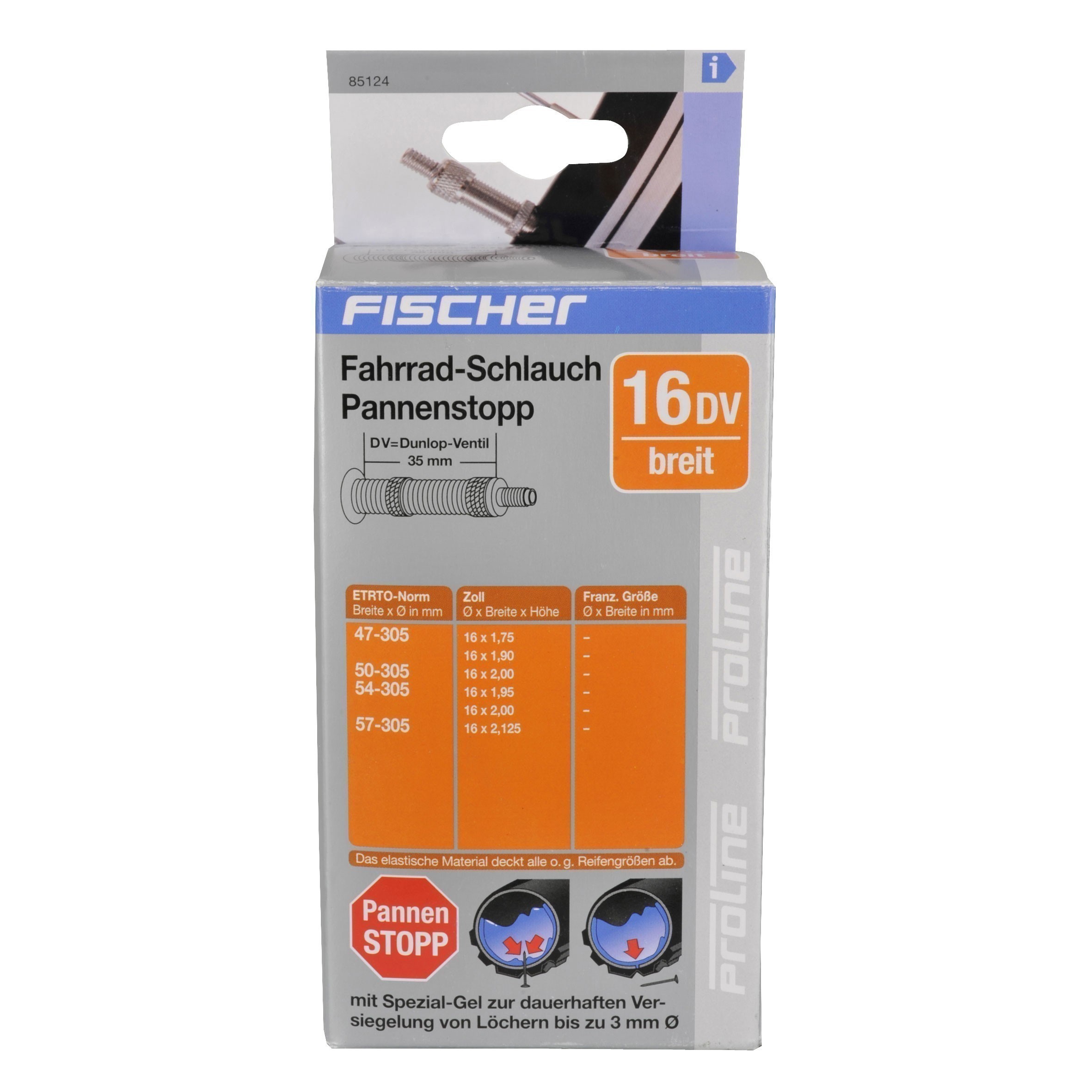 Fischer Fahrrad Schlauch Pannenstopp mit Dunlop Ventil 16x1,75-2,125"