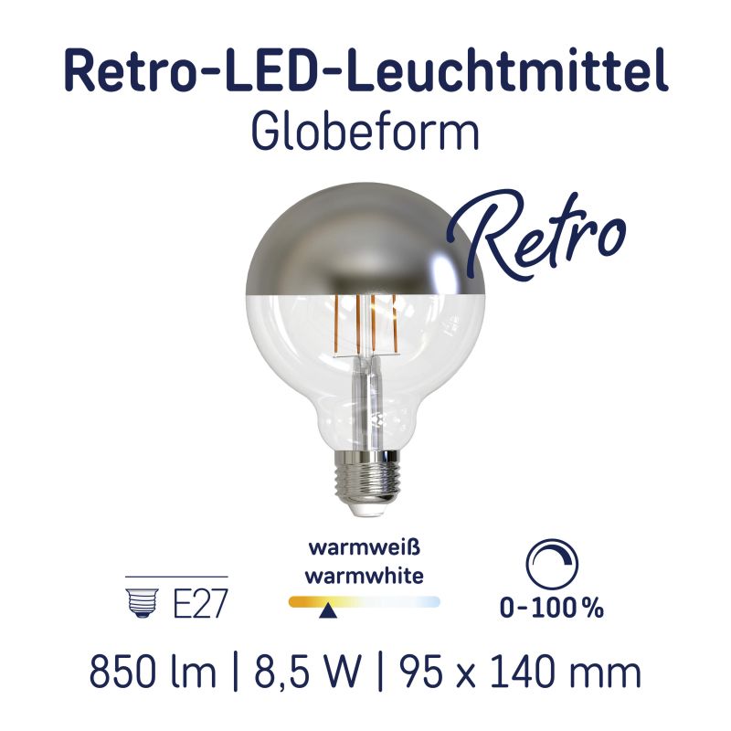 Müller-Licht Retro LED Globe verspiegelt E27 8,5W 850lm warmweiß 2700K