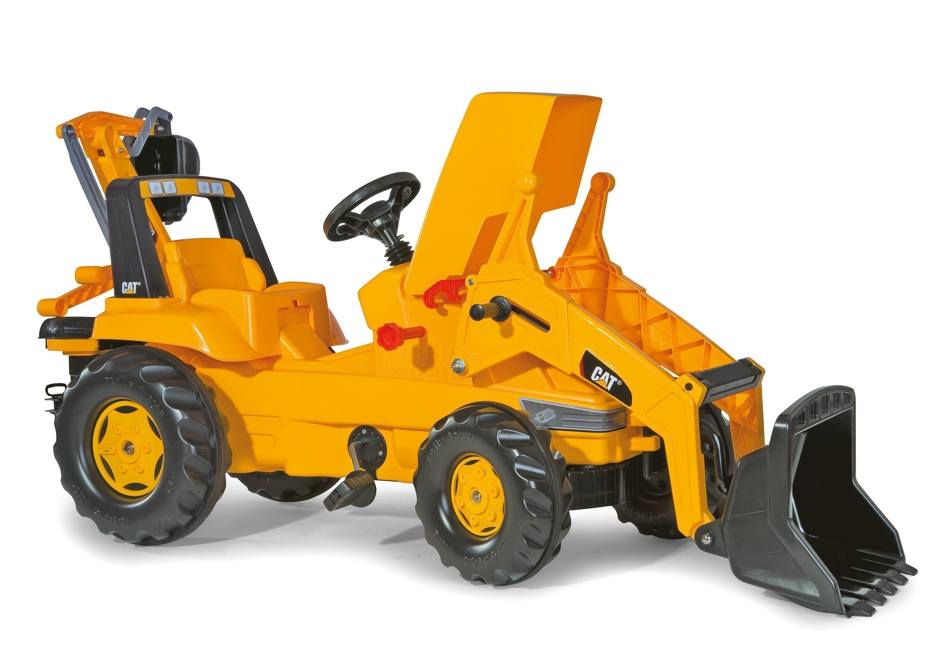 Trettraktor rolly Junior CAT mit Frontlader + Heckbagger - Rolly Toys