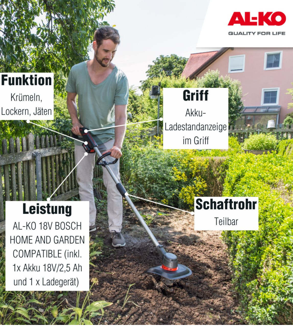AL-KO 18V Akku Bodenhacke TL 1820 inkl. Akku+Ladegerät