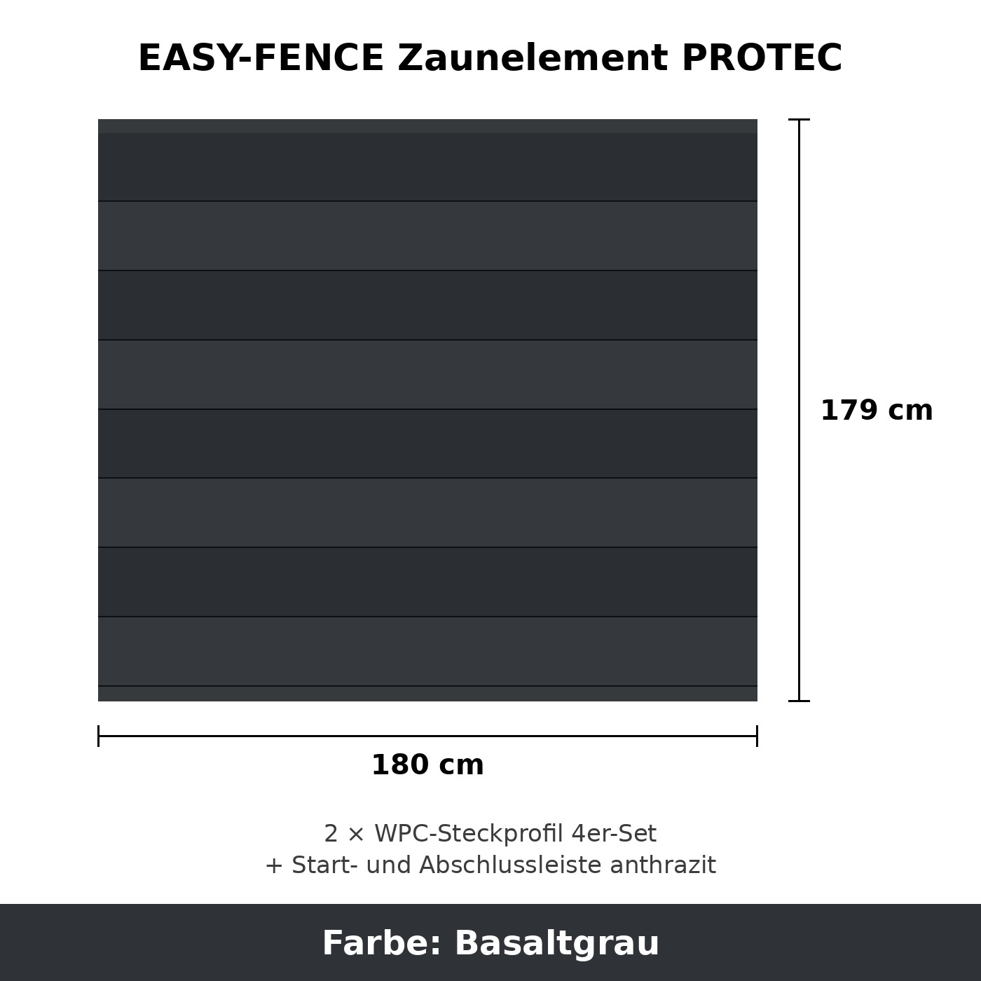 EASY-FENCE Zaunelement PROTEC Basaltgrau 180 x 179 cm komplett