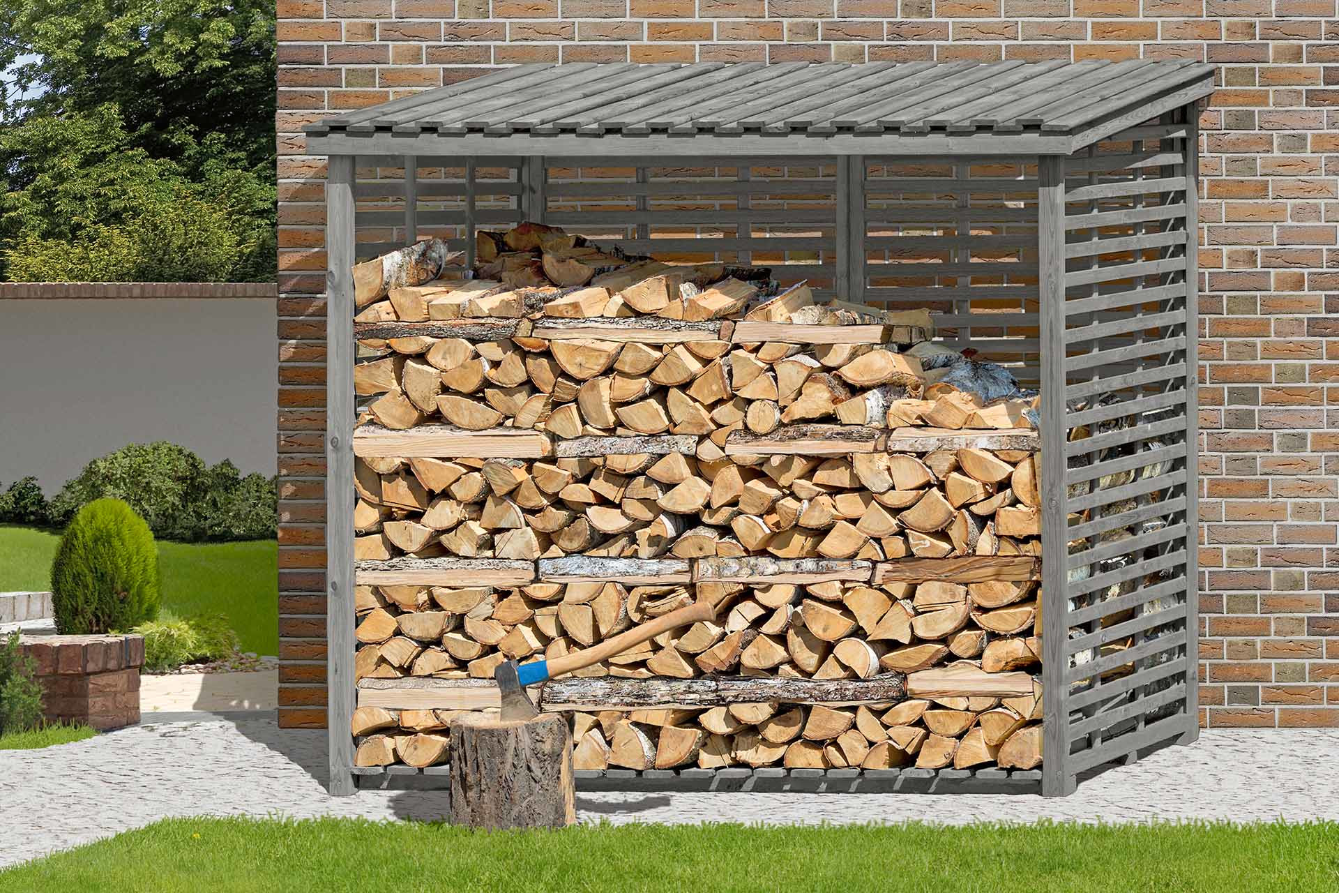 ediGarden Kaminholzregal Flammo XL mit Rückwand grau