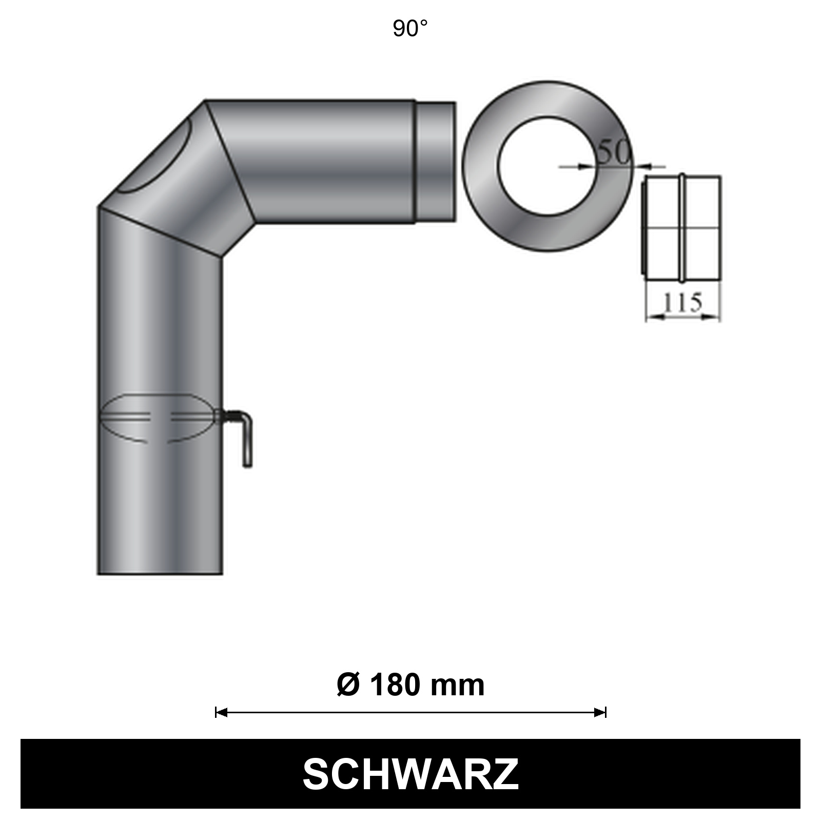 EdiFire Ofenrohr-Set 2, 90° Ø 180 mm, schwarz