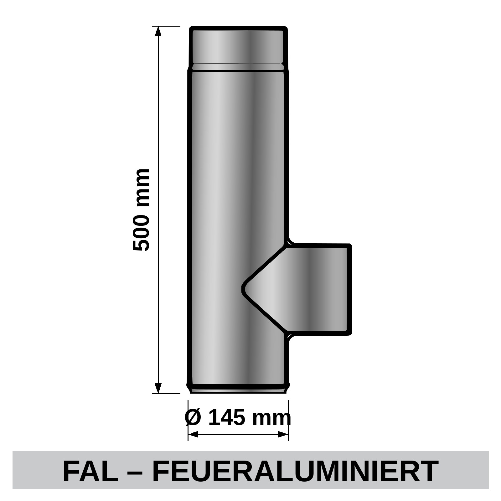 ediFire Ofenrohr-T-Stück mit Kapsel Ø 145 mm, 500 mm, feueraluminiert