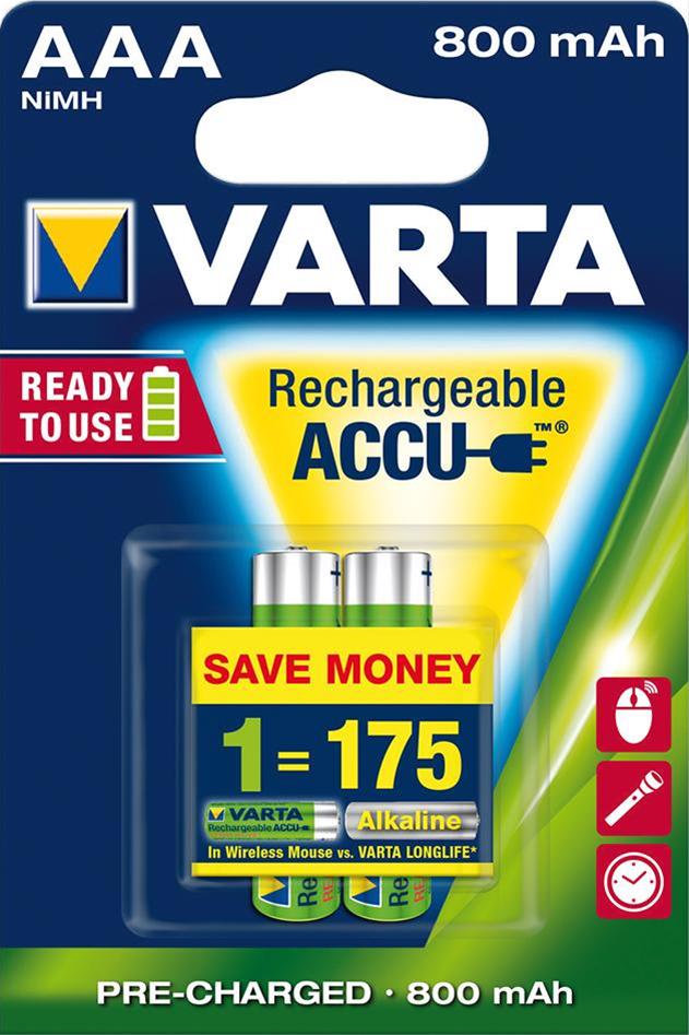 VARTA Rechargeable Akku AAA 1,2 V 800mAh 2 Stück