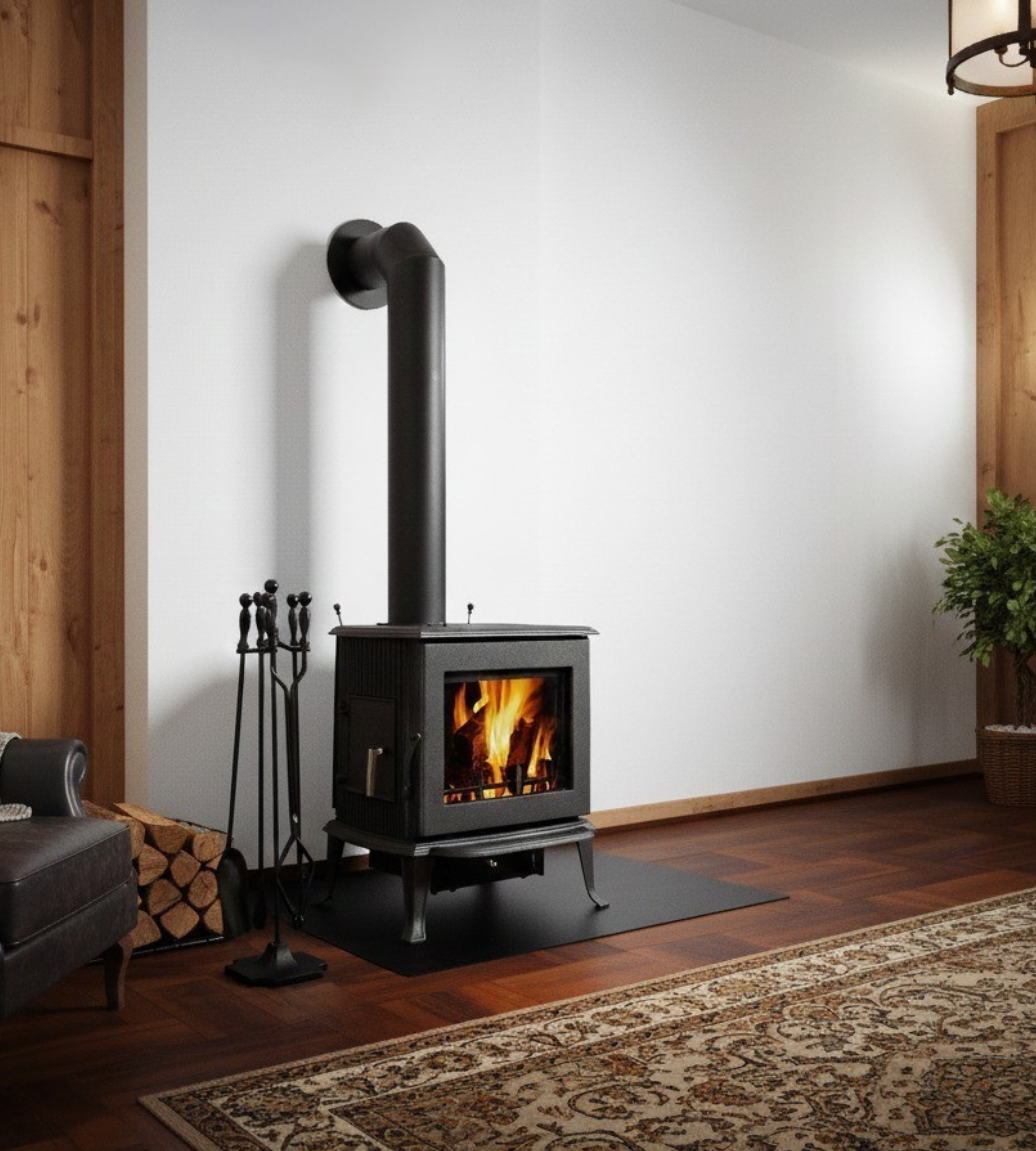 Globe Fire Jupiter Kaminofen raumluftunabhängig Guss schwarz 7,7 kW