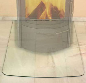 Funkenschutzplatte Bodenplatte Hark aus Glas 770x1030mm Segmentbogen