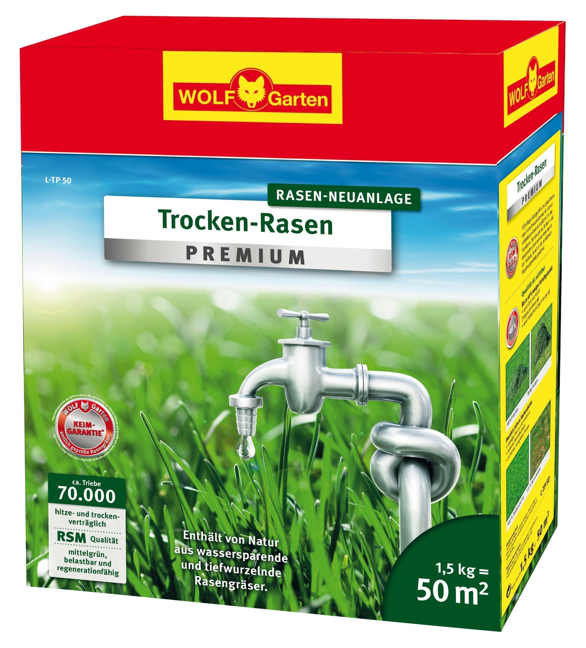 Wolf Garten Rasensamen Trocken-Rasen Premium Saatgut L-TP50 für 50 m²