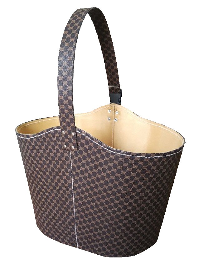 Holzkorb / Holztragetasche Lienbacher reg. Leder braun 35x25x45cm
